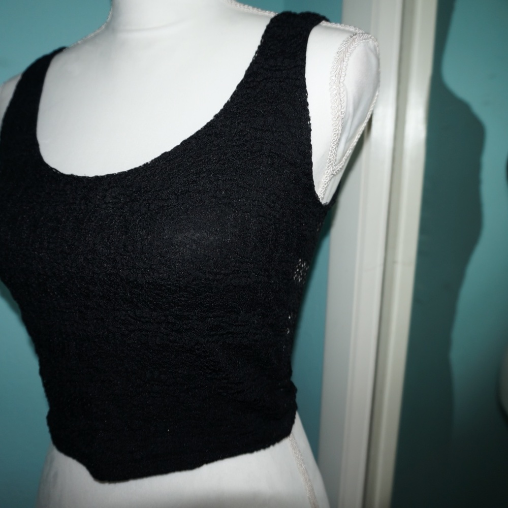 Forever21 M black lace front see-through back crop